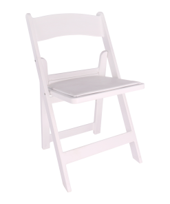 Chair, White Resin Folding Chair with Padded Seat