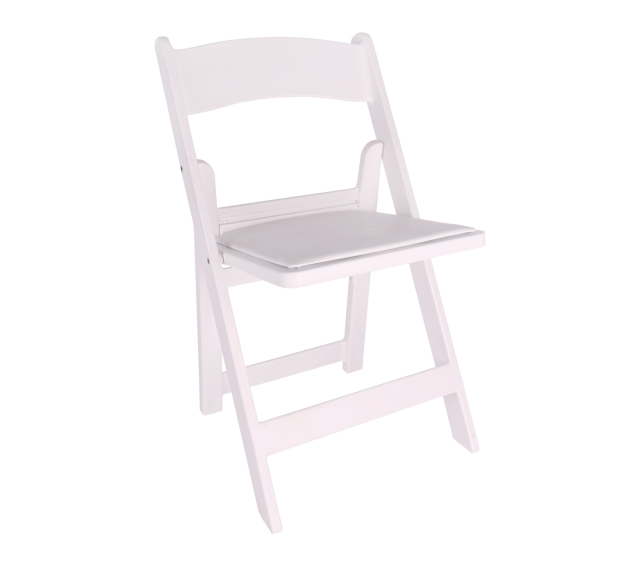 Chair, White Resin Folding Chair with Padded Seat