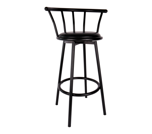 Bar Stool, Black with Padded Seat and Back