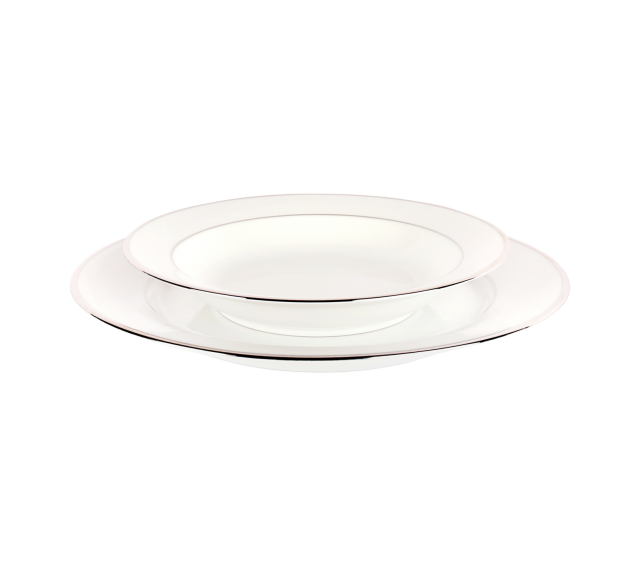 White and Silver China, 8" Soup Plate